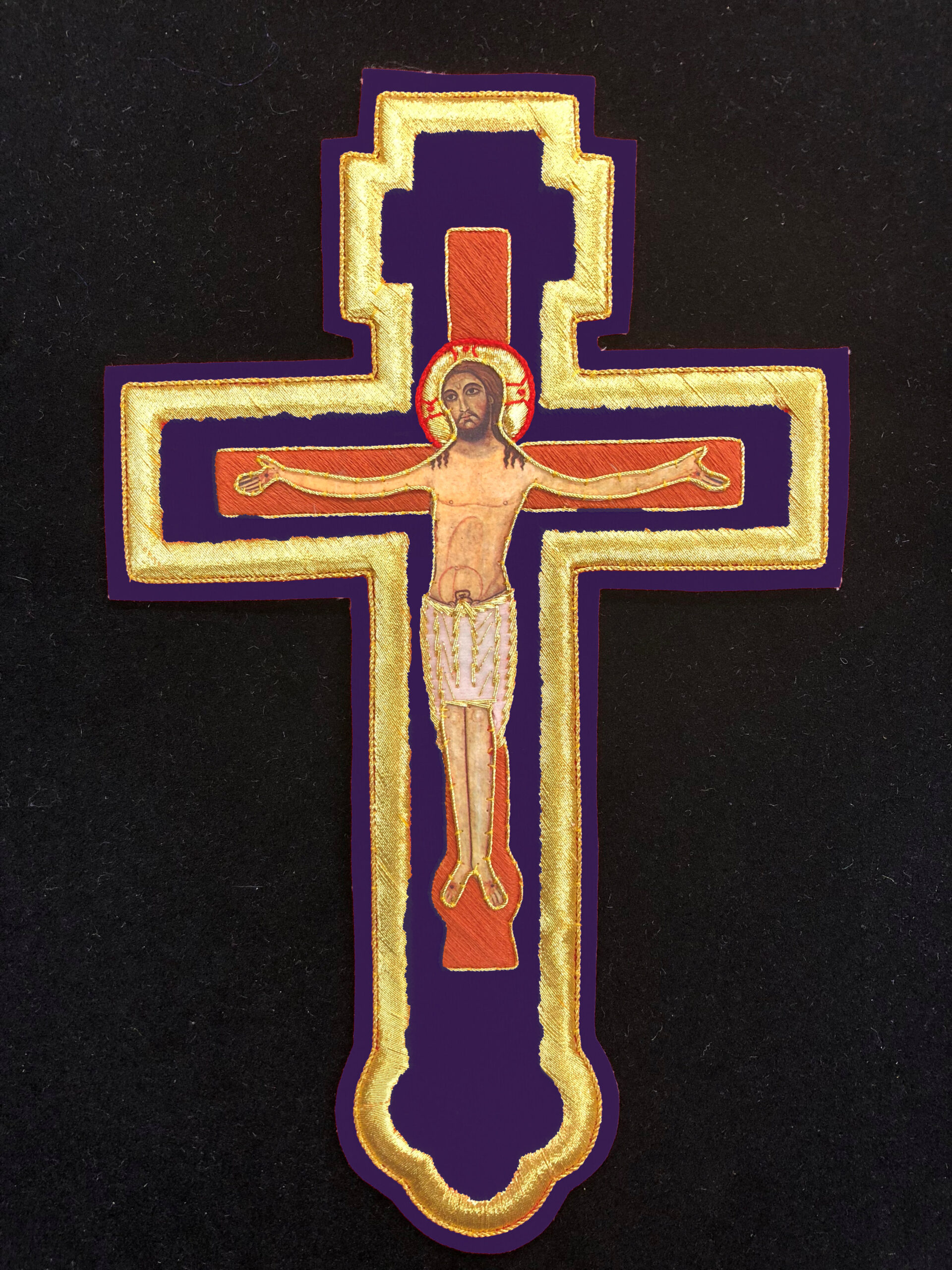 2-Bar Crucifiction Cross # Y 9" Purple/Gold