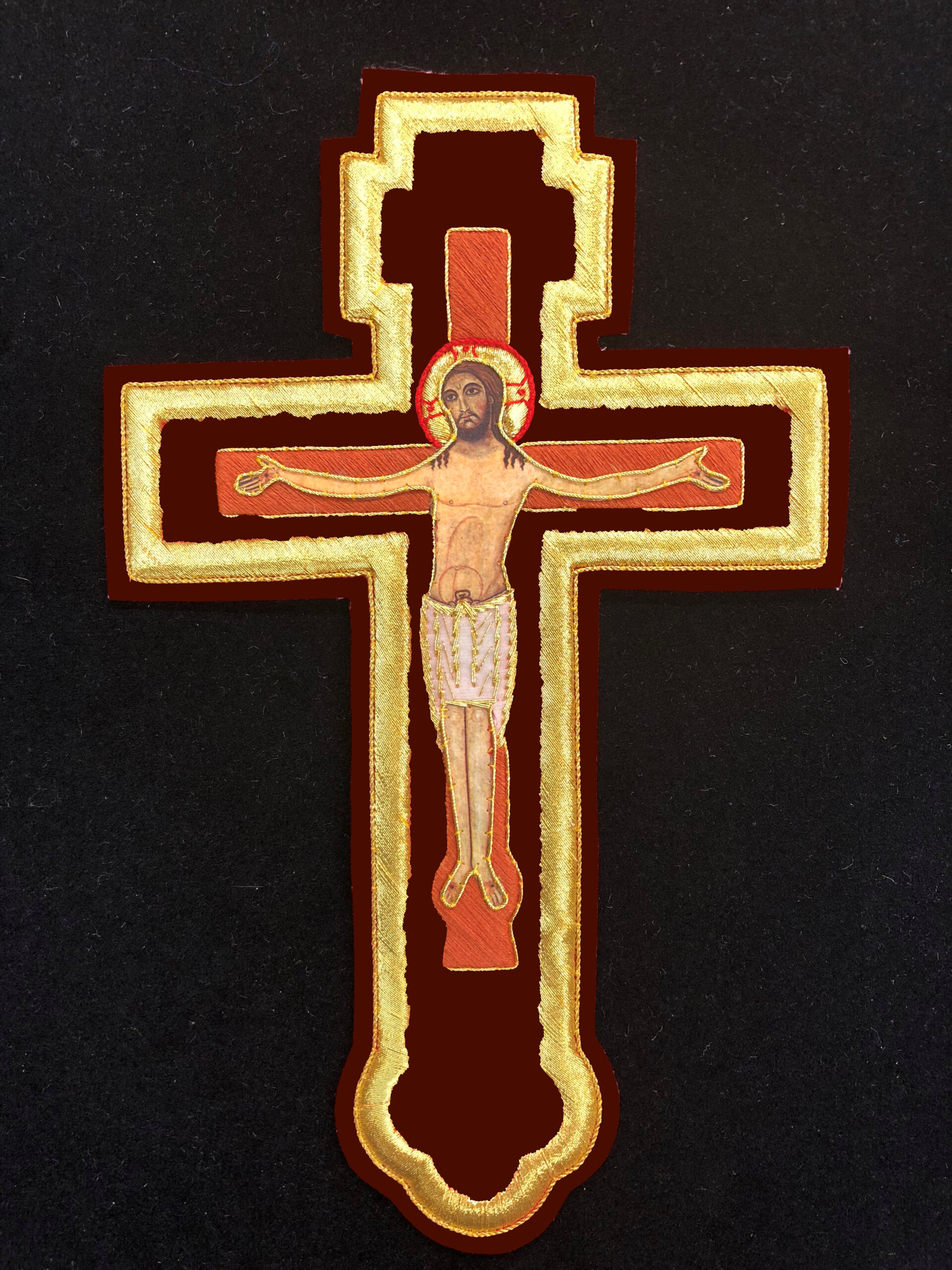 2-Bar Crucifiction Cross # Y 9" Burgundy/Gold