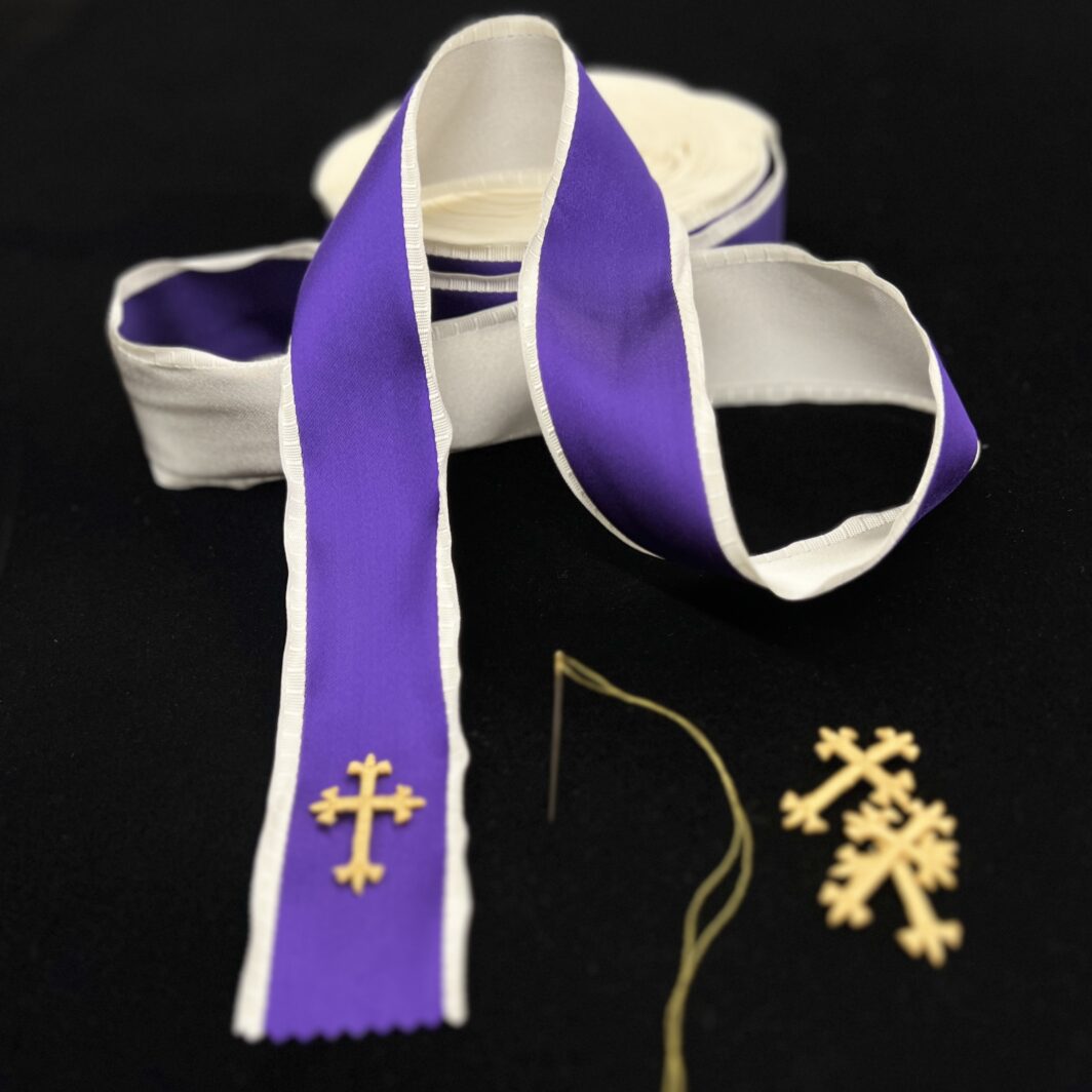 Woven Purple Satin Finished Ribbon with White Backing
